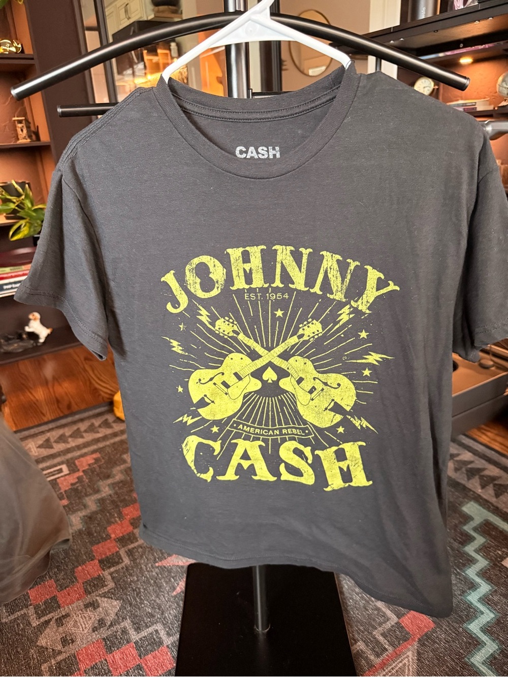 Black Johnny Cash Graphic Tee with Lime Green Print